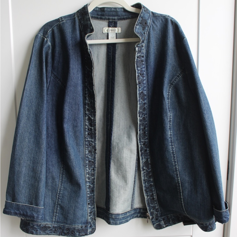 CJ Banks Denim Jacket with Black Rhinestone Detailing